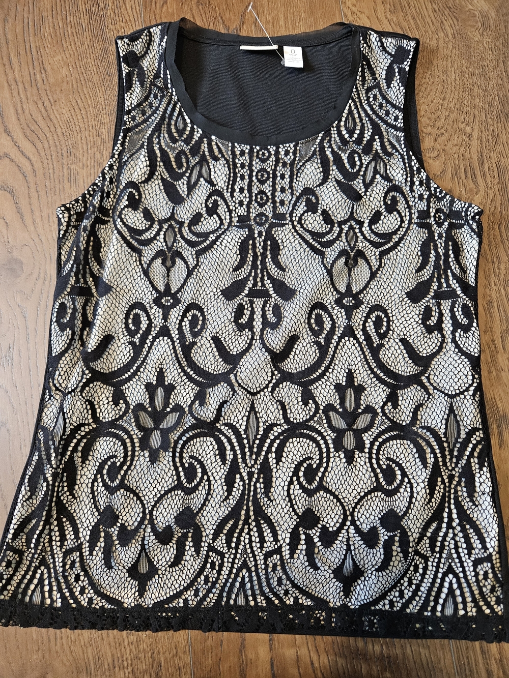 Chico's Black Lace Overlay Tank with White Underlay